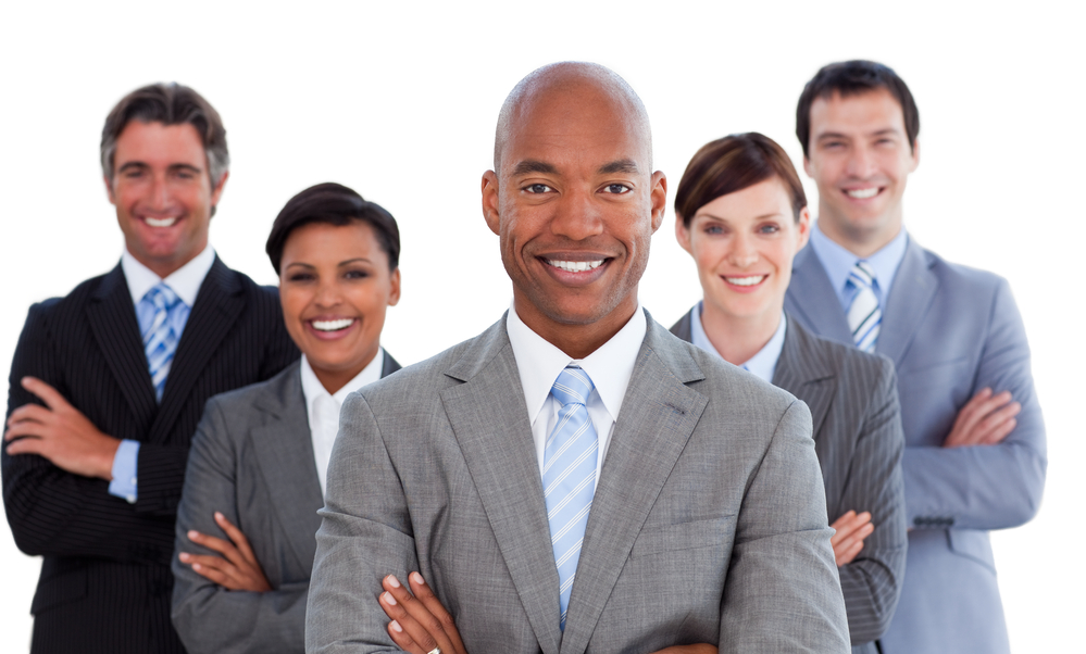 Portrait of joyful business team